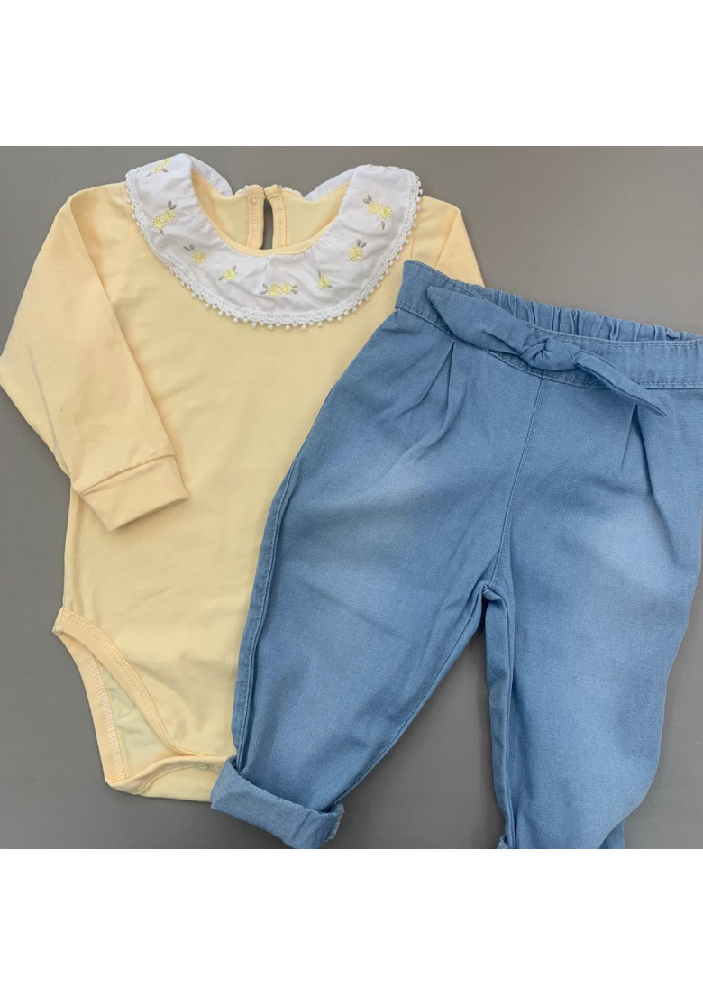 Conjunto Com Calca Jeans E Body Amarelo For Baby Boutique